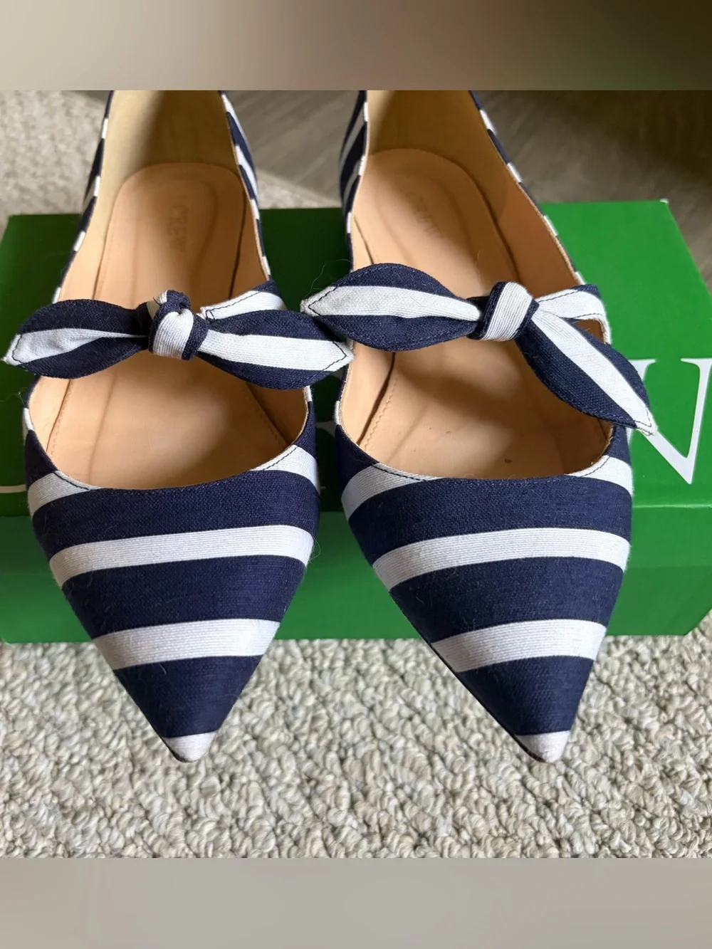 J. Crew Striped Tie Front Flats, Navy & White, Size 8.5